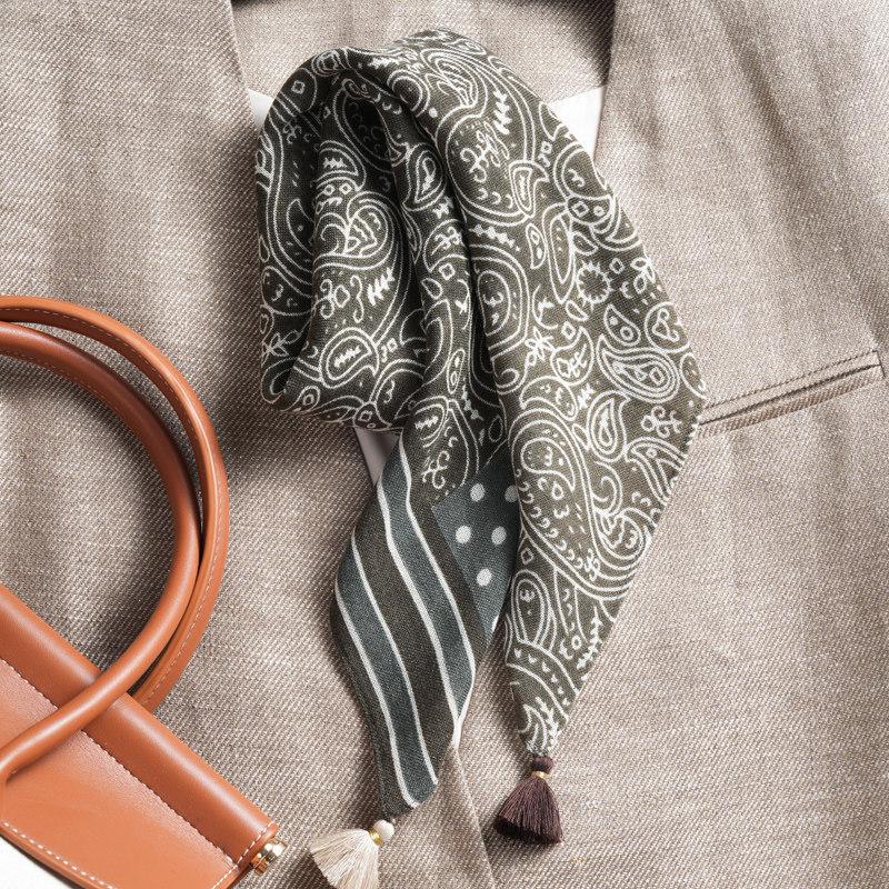 Coffee Horse 71 Premium Cotton and Linen Small Square Scarf Women's Retro Velvet Neck Small Silk Scarf Thin Scarf