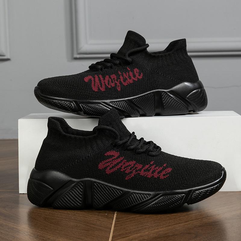 Factory direct sales couple sports and leisure large size high-elastic flying woven breathable shoes trendy fashion lightweight socks shoes