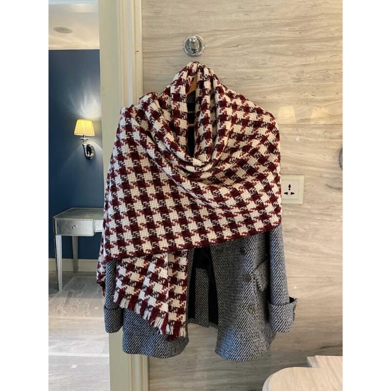 NINA SOLOR Thick Cashmere Houndstooth Color Block Scarf Shawl