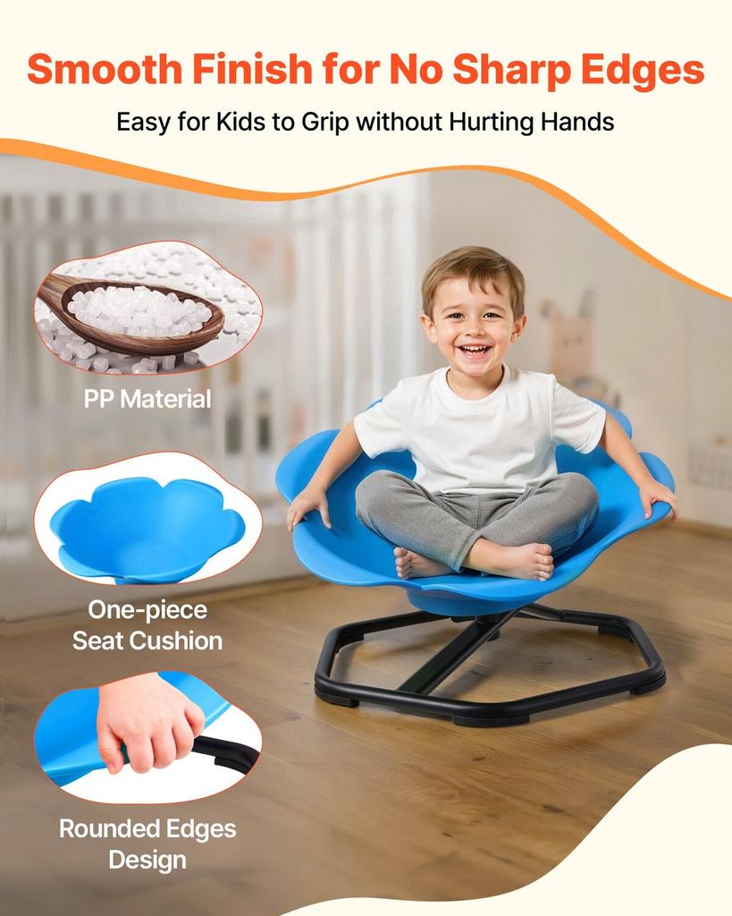 Kids Swivel Chair, 220 lbs Capacity, Cylinder Shape Sensory Spinning Chair, Autistic Kids Sensory Toy Seat with Non-Slip Metal Base, Toddler Sit &