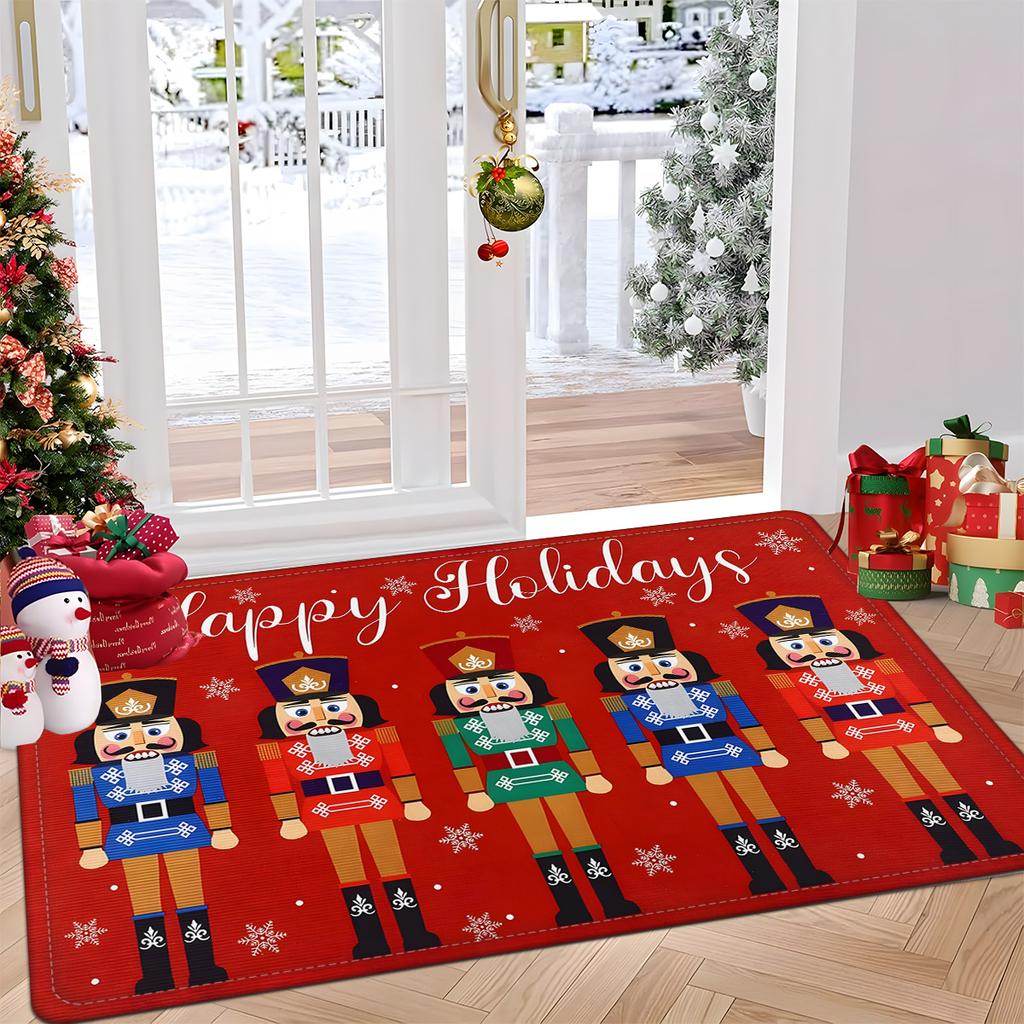 1pc of Merry Christmas Doormat, a Nutcracker-Themed Holiday Rug with Non-Slip Backing Suitable for Living Room, Entrance, Bedroom, Bathroom, Kitchen F