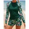 2025 Long Sleeve Surfing Swimsuit Print Swimwear Women Two Pieces Diving Clothes Beachwear Bathing Swimming Swim Suit