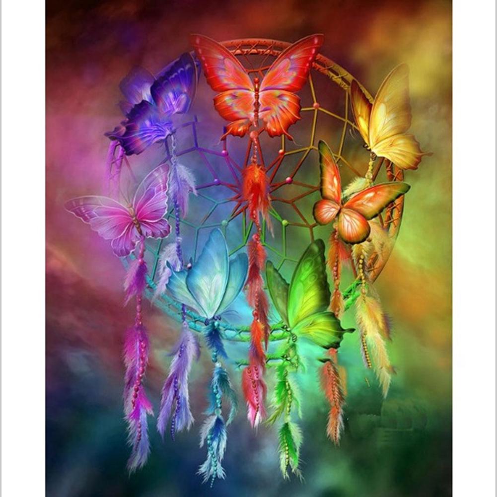 Colorful Resin Art Kits Butterflies Feather Wind Chimes Pattern Embroidered Stickers Bedroom Office Shops Decoration