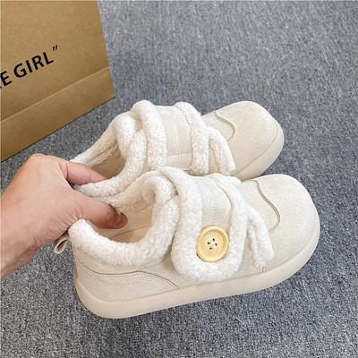 Молочно-белые бархатные туфли на липучке, пушистые, женские, осенне-зимние, новые бархатные теплые одинарные туфли, нишевые, уродливо-милые, хлопковые туфли