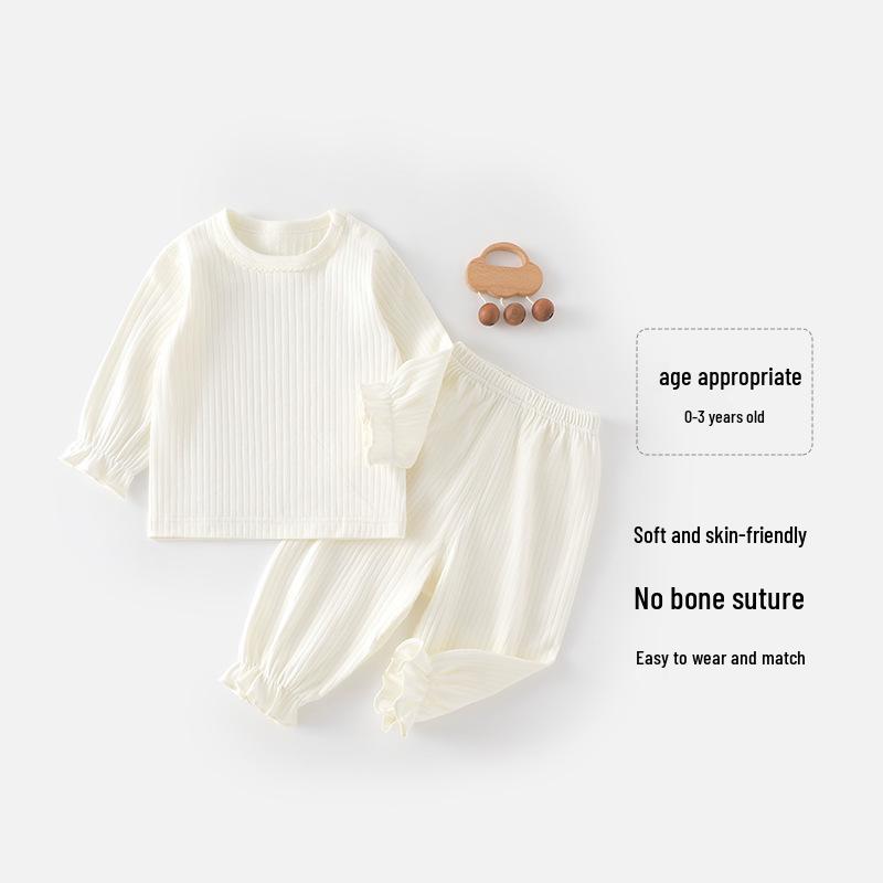 Baby Cotton Knit Lace Home Wear Set - Soft, Skin-Friendly, and Comfortable for Spring and Autumn