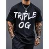 Европейские размеры Большие размеры Мужская одежда TRIPLE OG Футболка с принтом для мужчин - Стильная черная футболка с ярким сине-белым текстом