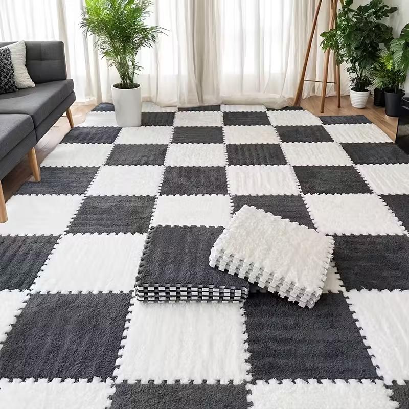 Коврик-пазл из ЭВА-пены с плюшевым покрытием, 30x30 см, мягкие ковровые плитки, игровой коврик, нескользящий ковер-пазл для домашней гостиной