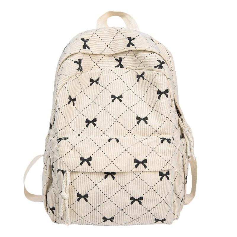 Schoolbag corduroy bow small backpack girls high value small schoolbag simple ins wind small casual backpack women