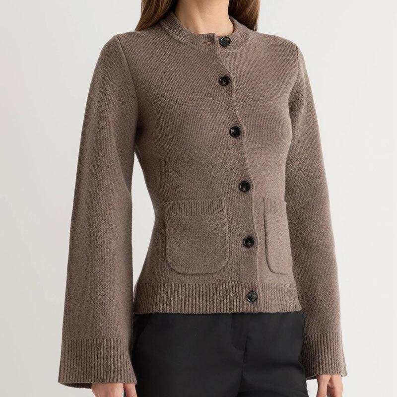 2026 Autumn/Winter Cross-Border Style Knit Cardigan: Single-Breasted, Round Neck, Waist-Cinching Sweater Top