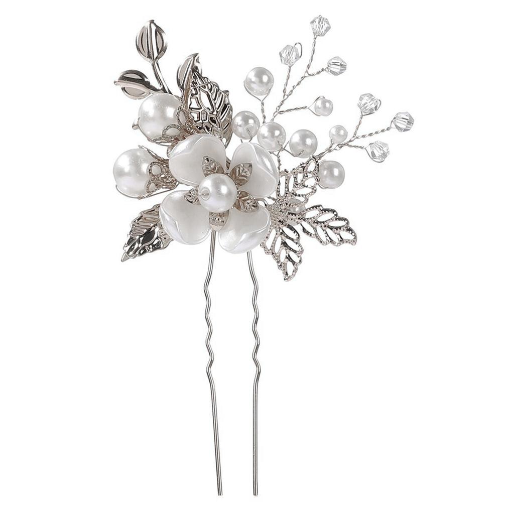 Crystal Rhinestone Hollow Leaf Hairpin Pearl U Shape Hair Pin For Wedding Bridal Party Updo Hairstyle Elegant Hair Accessories