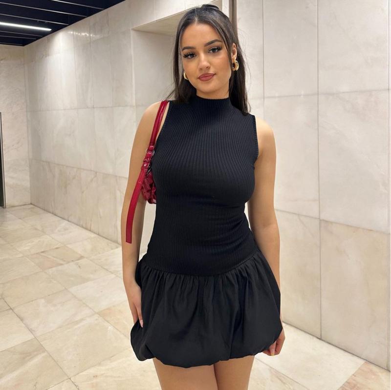 Женское шикарное летнее вязаное сексуальное мини-платье с открытой спиной и складками, женское повседневное тонкое платье без рукавов с воздушным шаром Mujer