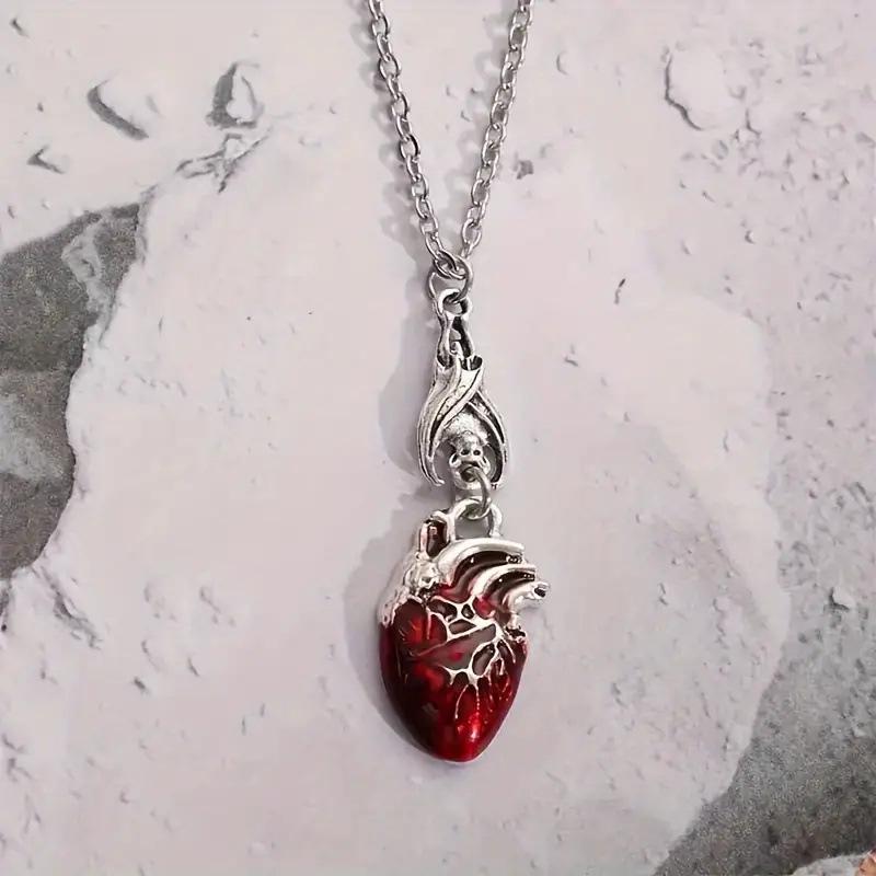 Bat-Shaped Dripping Blood Heart Pendant Necklace: Unique Vintage Bohemian Style Gift