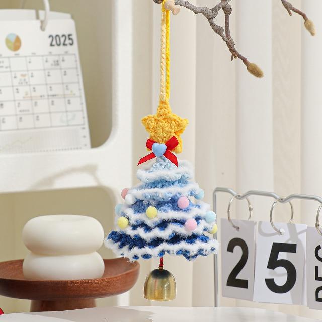 Crochet Christmas Tree Hanging Pendant - Knitted Plush Decor with Jingle Bell for Xmas Party & Home