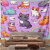 Colorful Cartoon Cats on Purple Background Pattern Wall Hanging Tapestry Decorative Tapestry Home Decor for Bedroom and Living Room