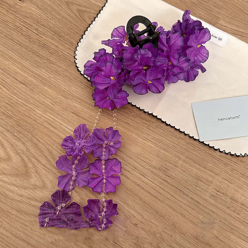 Bohemia Colorful Hydrangea Flower Hair Claw For Women Girls Sweet Cute Petal Tassel Shark Hair Clip Hairpin Hair Accessories