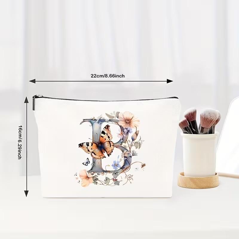 Letter Floral Pattern Zipper Cosmetic Bag Portable Travel Makeup Pouch Multifunctional Toiletry Wash Storage Bag for Women Daily Vacation Organizer