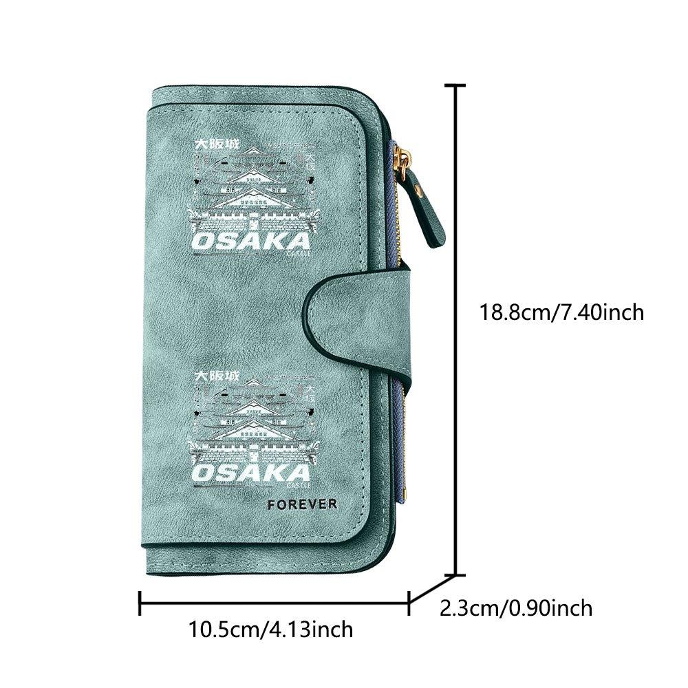 Unisex Japanese style ancient architecture pattern long zipper wallet large capacity card holder holder fashionable clutch bag multi functional coin