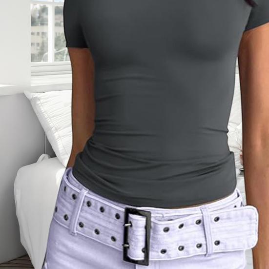 Женская футболка с круглым вырезом и коротким рукавом, однотонная футболка, облегающий летний пуловер, топы, повседневная одежда для работы