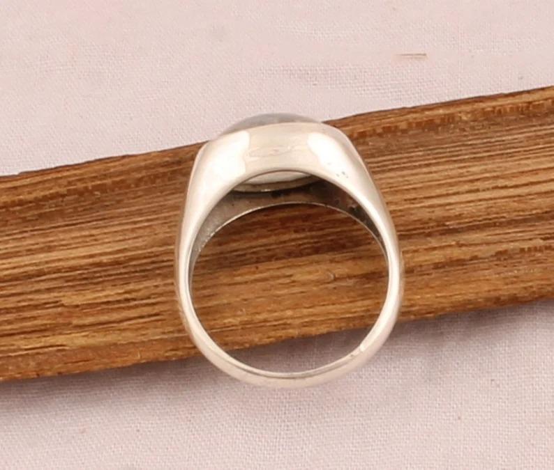 Кольцо с лунным камнем, цельное кольцо, кольцо из стерлингового серебра 925 пробы, эффектное кольцо, ювелирные изделия из камня, подарок унисекс