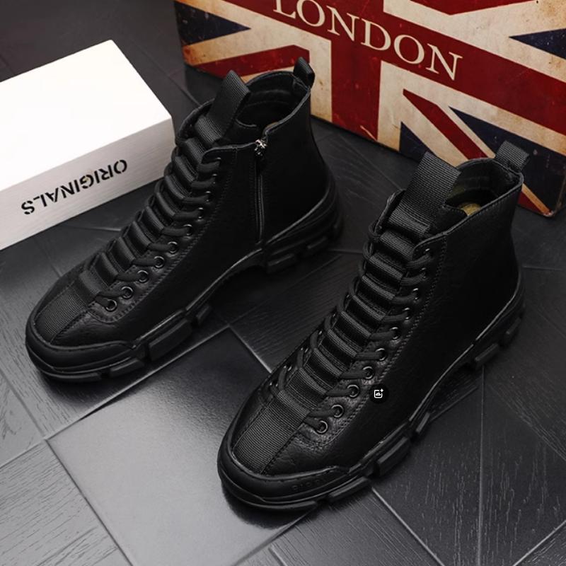 Высококачественная мужская повседневная обувь Кожаные кроссовки на платформе Кожаный тренд Высокие ботинки на молнии Zapatos Hombre b8