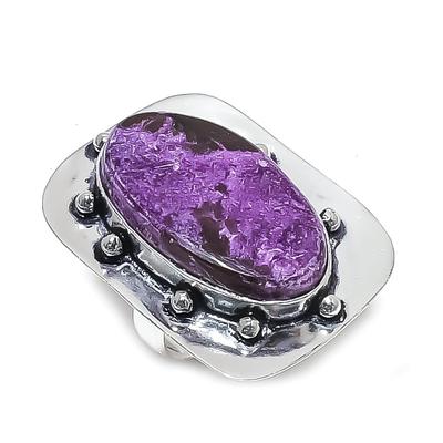 Кольцо из серебра 925 пробы с натуральным пурпуритом, размер 6, B5S39