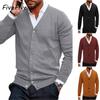 FiveFive Men's Fashion Cardigan Jacket Solid Color Button Casual Loose Knit Cardigan Solid Color Button Cardigan
