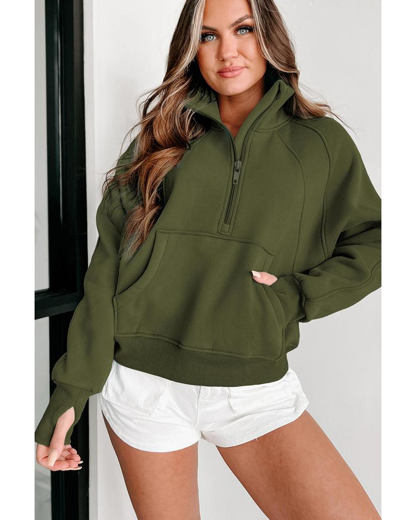 Azura Exchange Толстовка с ребристыми рукавами с прорезями для больших пальцев, воротником-стойкой и застежкой-молнией