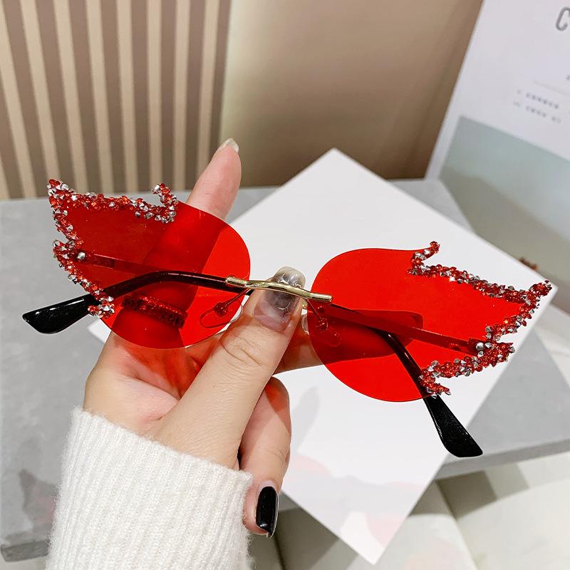 Солнцезащитные очки без оправы с бриллиантами Big Flame Personality Luxury Flash Diamond Sunglasses Halloween Sunglasses