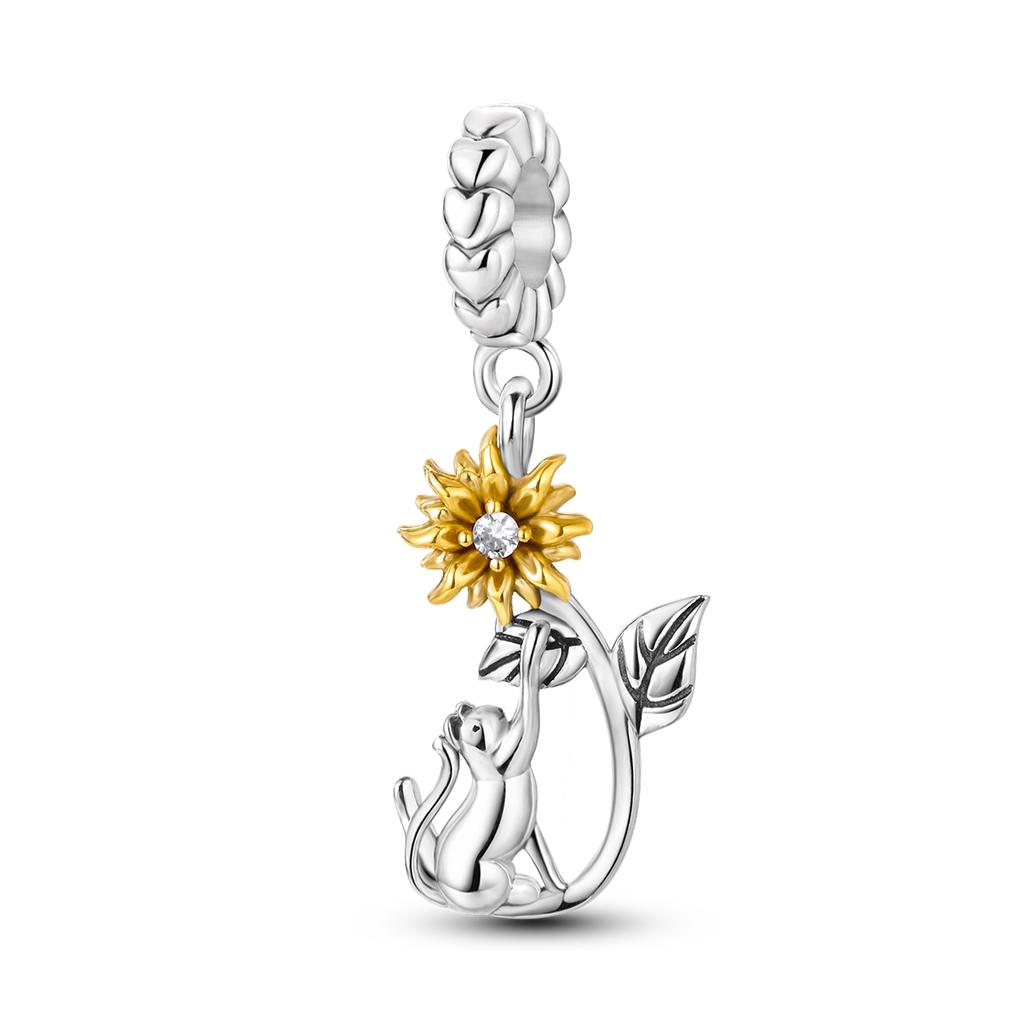 Copper Dangle Charms Yellow Series Flower Cat Dog Fit Bracelet Diy Pendants Beads For Woman Jewelry