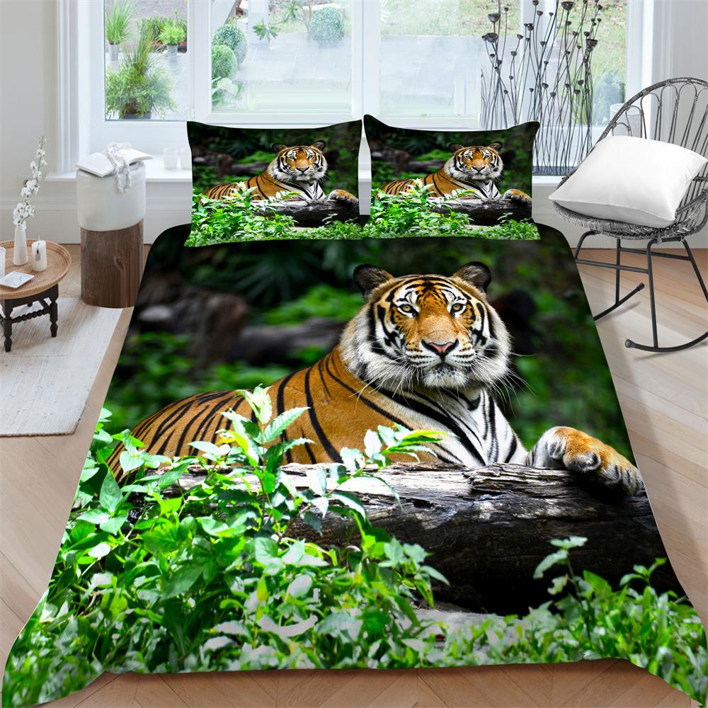 3D Tiger Printing Duvet Cover Set Luxury Bedding Cover Suit Children Teens Single Size Microfiber Comforter Cover Suit