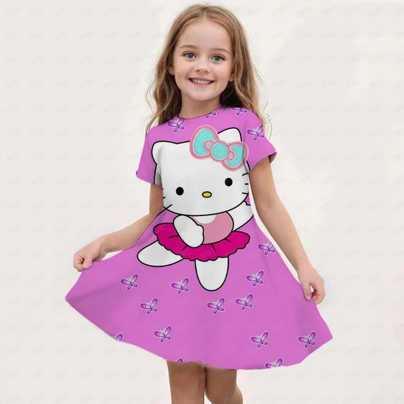 Летняя Новая Детская Одежда Платье Без Рукавов С Принтом Hello Kitty Для Девочек 3-14 Лет Повседневное Дышащее Платье Принцессы