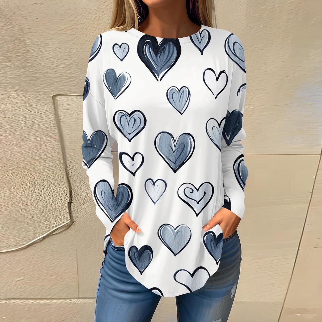 Модные женские повседневные топы с длинными рукавами и круглым вырезом с принтом