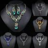 3PC Fashion Charm Zircon Set with Rhinestone Crystal, Large Water Drop Necklace, Earrings, Bridal Wedding Accessories -9249