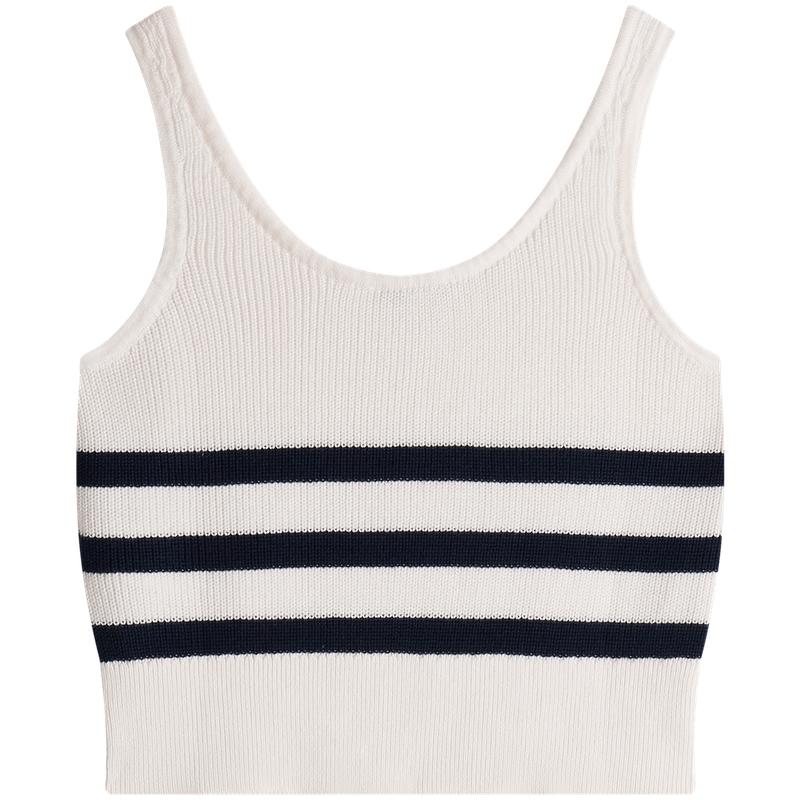 Tommy Hilfiger Tommy Jeans Женский вязаный топ-майка American Vintage с вышивкой флага, color block, в полоску DW0DW22929