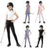 Girls Equestrian Riding Zip Up Stand Collar Ruffled Sleeves Contrast Trim Top Anti Slip Full Seat Breeches Outfit
