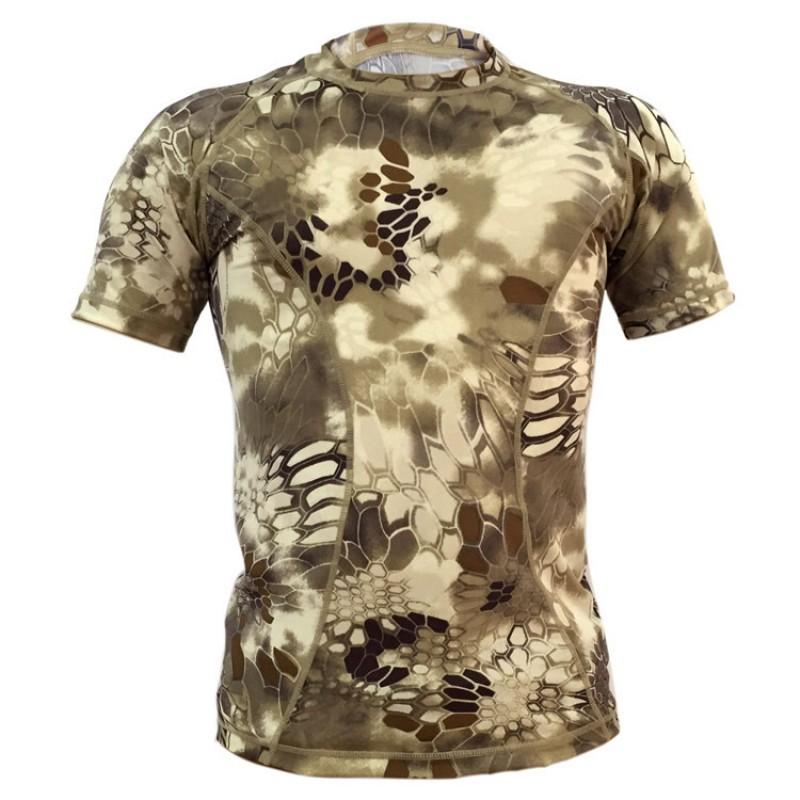 Camouflage Compression Stretch Sports Top Sweat-wicking Tight Short-sleeve Light Green Python Pattern