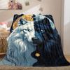 1 шт. Фланелевое одеяло с принтом «Волк и луна», Высококачественное, Удобное для всех сезонов, Домашний декор, Тепло и комфорт, Идеально для рождественских подарков13