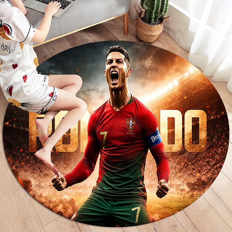 Круглый ковер CR7, Ковер для гостиной, спальни, дивана, игровой комнаты, Нескользящий коврик