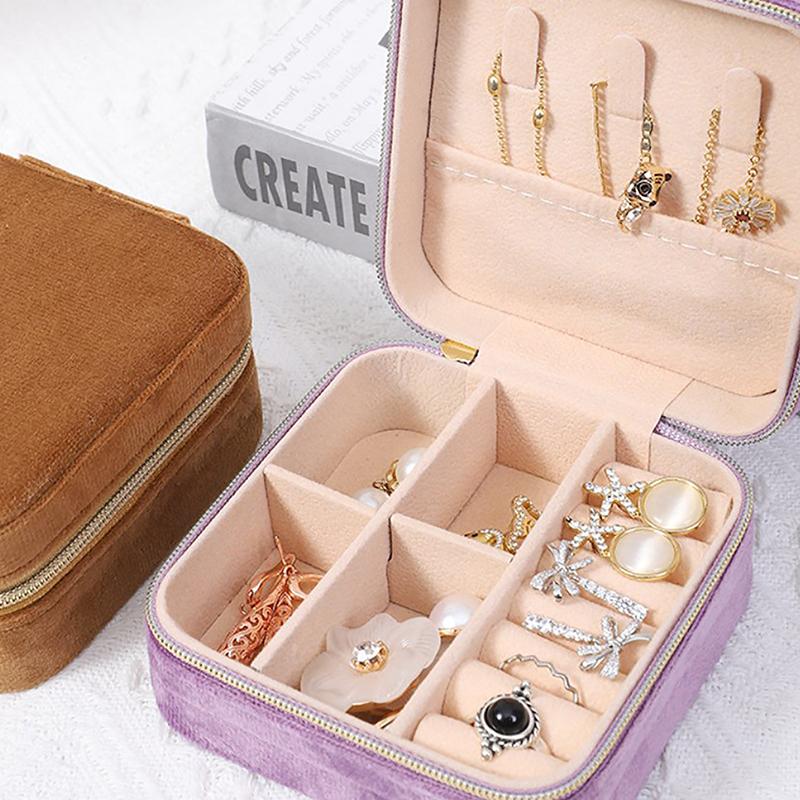 Бархатная шкатулка для украшений дорожная портативная фланелевая квадратная на молнии чехол для хранения ювелирных изделий держатель для подарков держатель для колец держатель для серег