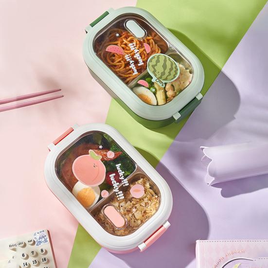Коробка для обеда на 1000 мл, пригодная для использования в микроволновой печи, большая вместимость, термостойкое отделение, коробка для бенто с фруктовым принтом, студенческая коробка для бенто, для использования в компании