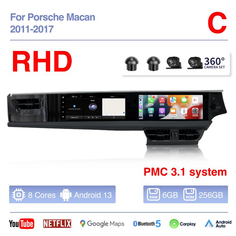 12.3Inch Dual screen Android 13 For Porsche Macan 2011-2017 Car Multimedia Video Player GPS Navigation Radio Carplay 4G Auto 360