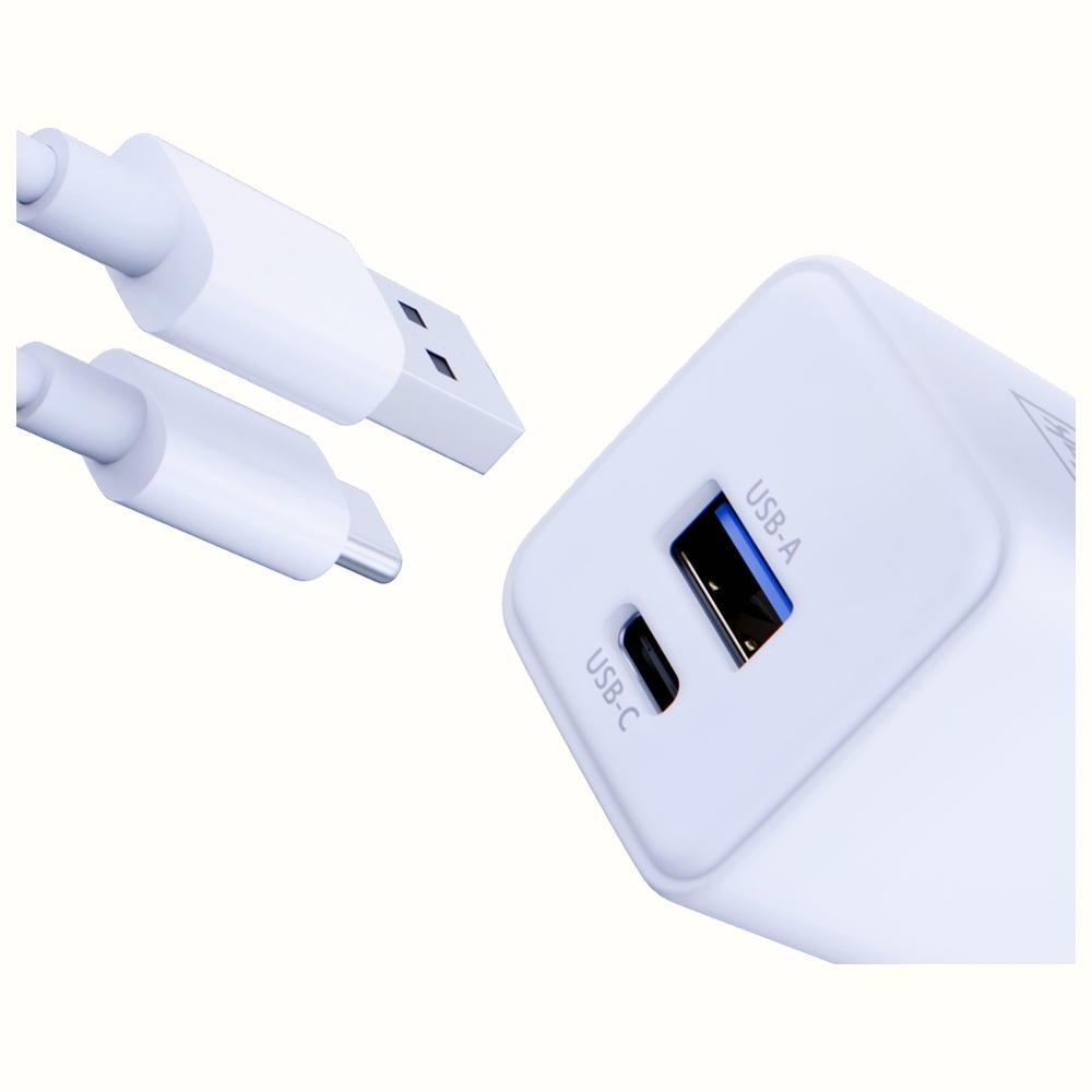 Ładowarka sieciowa 20W 3MK GaN Power Delivery USB-C/USB-A Biała