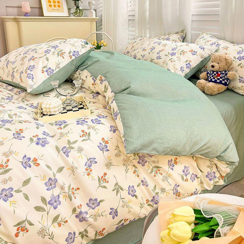 Cotton Four-piece Set Small Floral Ins Style Pure Cotton Quilt Cover Sheet Bed Three-piece Fitted Sheet Set