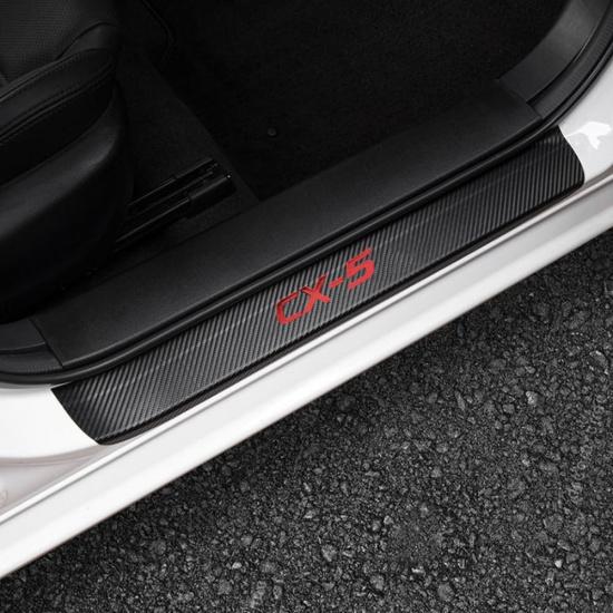 LEXLEY For MAZDA 2013-2025 CX-5 Carbon Fiber Style Leather Door Sill Protector Anti-Dirty Scuff Plate Cover Guard Sills Protector Trim,Welcome Pedal