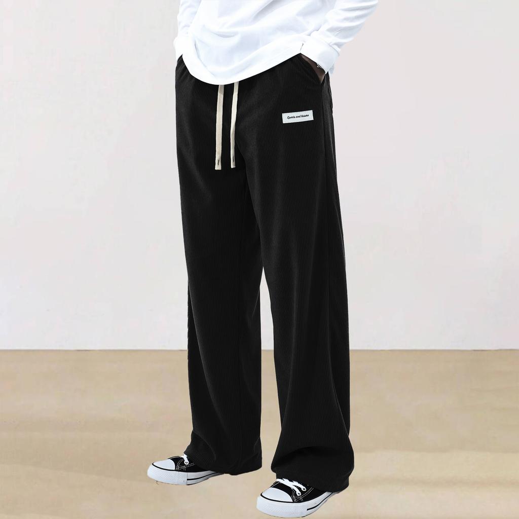 Spring and Autumn Solid Color Lace Sports Pants Simple Straight Leg Pants Men's Casual Pants Wide Leg Pants