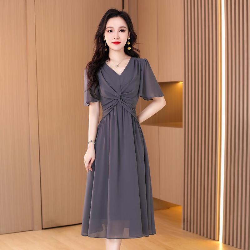 Женское элегантное шифоновое миди-платье А-силуэта