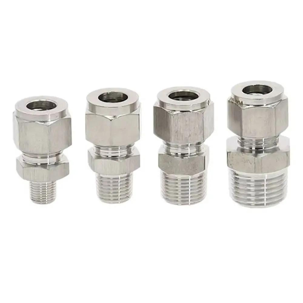 1 шт. 1/8" 1/4" 3/8" 1/2" Наружная резьба к быстроразъемному фитингу 3-16 мм Внешний диаметр Нержавеющая сталь Двойная обжимная трубка-соединитель 304 SS