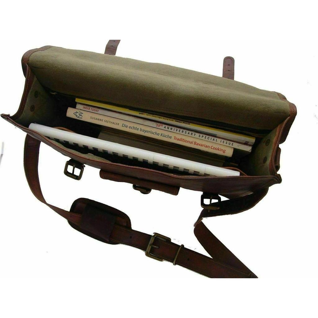 Real Brown Vintage Leather Briefcase Messenger Laptop Bag Women's Satchel