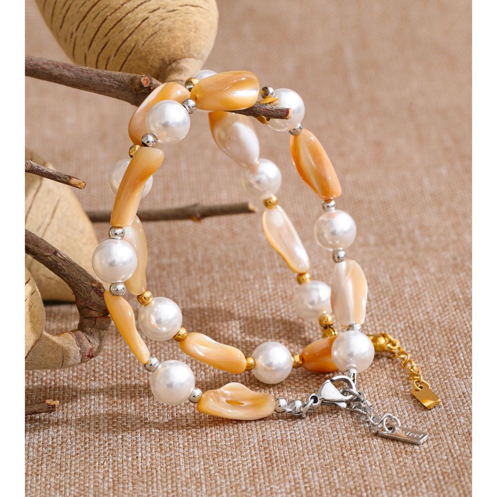 Yhpup Fashion Handmade Jewelry Stainless Steel Resin Imitation Pearls Beads Chain Bracelet Bangle New Arrival Summer Accessories