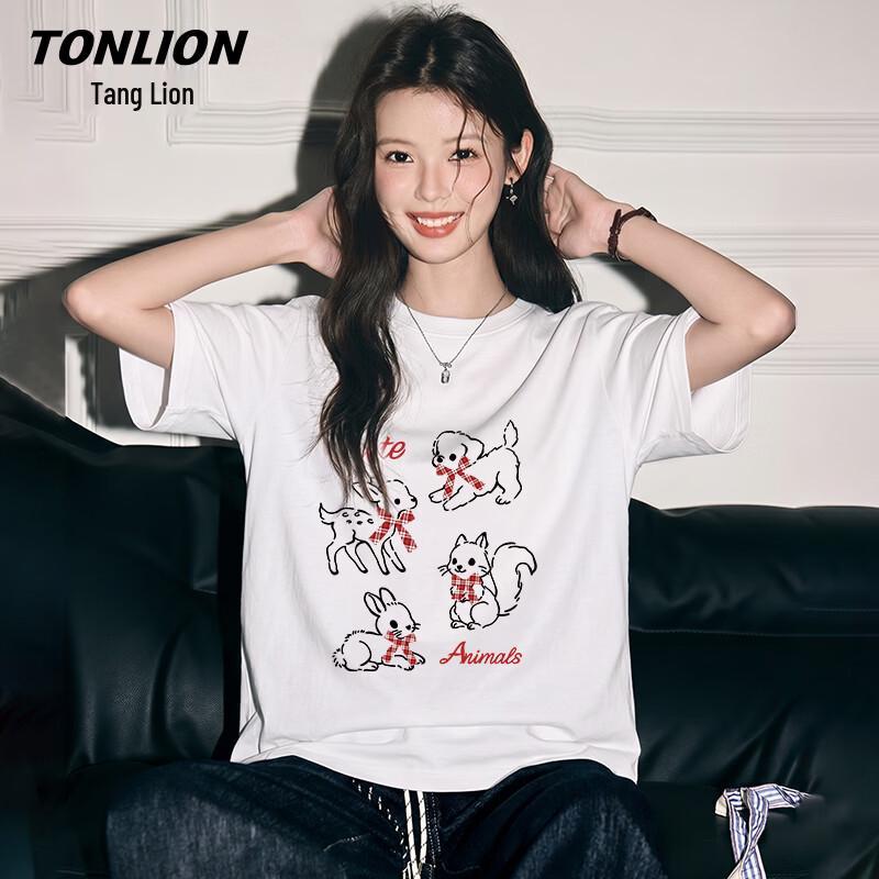Женская свободная хлопковая футболка TonLion с принтом